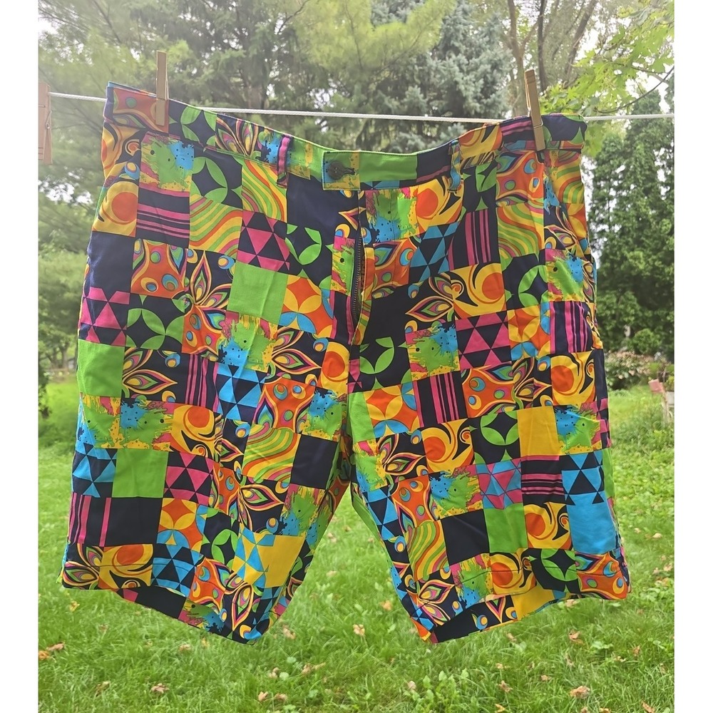 Loudmouth Men 48 Casual Shorts 11" Colorful Patchwork Psychedelic Golf Wild Fun